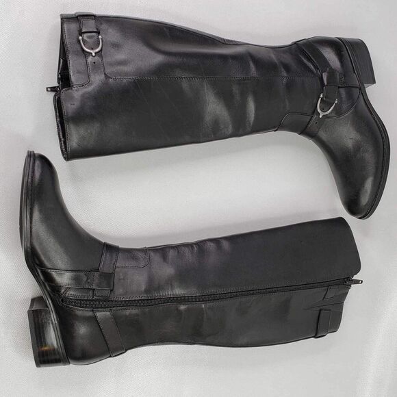 Lauren Ralph Lauren Boots Tall Women’s Black Leather Knee High Riding Size 7.5 - Picture 5 of 10